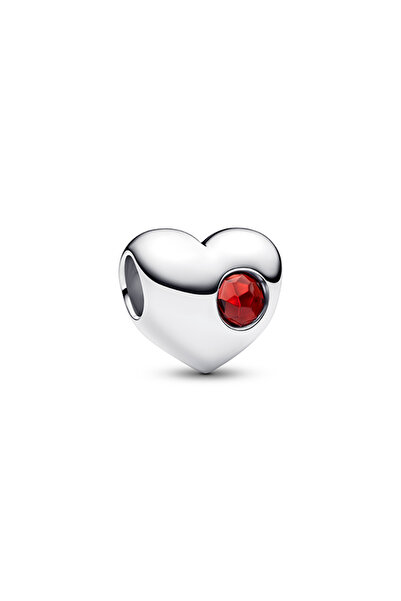 Pandora Özel Baskı Yapılabilir Kırmızı Taşlı Kalp Charm