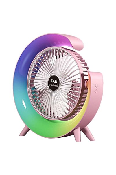 OEM Portable Fan with LED RGB Lighting, Pink Color, 3 Speed Levels, Silent, Compact and Modern Design