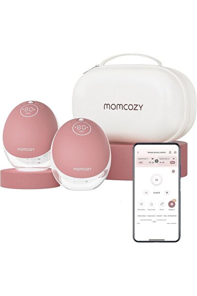 Momcozy - مضخة الثدي المزدوجة بدون استخدام اليدين Mobile Flow M9 - كستنائي