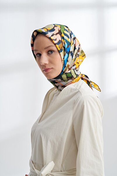 ARMANDA Premium Collection Brush Pattern Twill Silk Scarf - Lemon