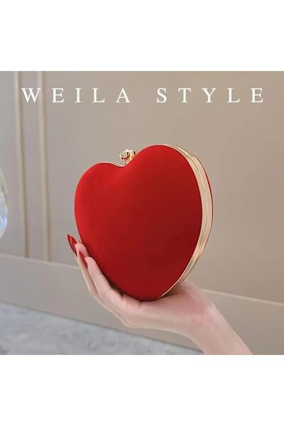 Just Pretty Corner Heart-Shaped Corduroy Mini Evening Clutch – Red