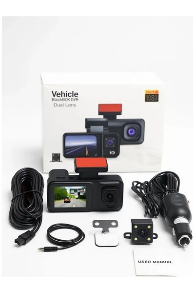 pukotech A98 3 Kameralı Araç Içi Kamera | 1080P Full Hd Ön + Iç + Arka | Gece Görüşü,G-Sensör 2" Ekran
