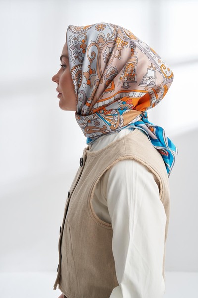 ARMANDA Premium Collection Crown Pattern Twill Silk Scarf - Camel