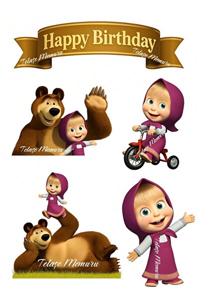 telaşe memuru Masha ve Koca Ayı Yenilebilir Pasta Resmi Baskısı - Yenilebilir...