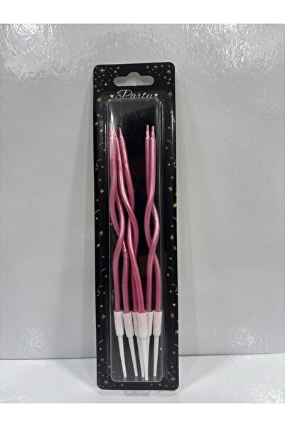 shop 6'lı KIVRIMLI PEMBE Doğum Günü Mumu 15CM Pasta Mumu Kıvrık Mum