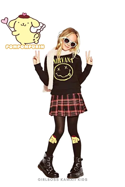 Girlboss Kawaii Pompompurin matte opaque tights, 5 color options, random pattern.