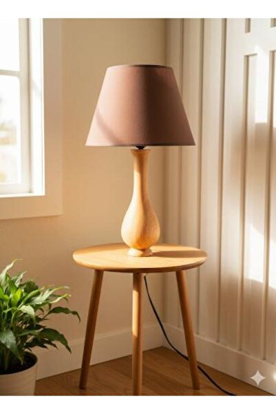 Z&Z Home incella ahşap konik abajur demir iskelet ceviz rengi kahvereng şapka...