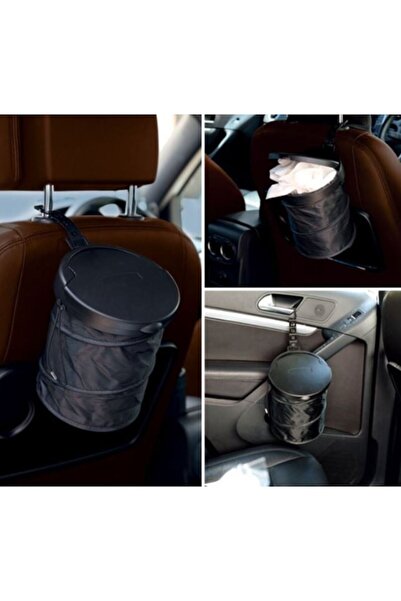 OEM Cos de Gunoi Auto Pop-Up Negru Ø16x19 cm, Pliabil, cu Capac Rabatabil si Fixare cu Scai – Organiz