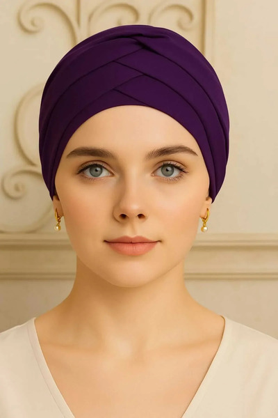 NF ND ENEFENDİ Capac exterior cu trei benzi |   Hijab prune • Elegant pentru îmbrăcăminte islamică • Modern • Utilizare practică și confortabilă