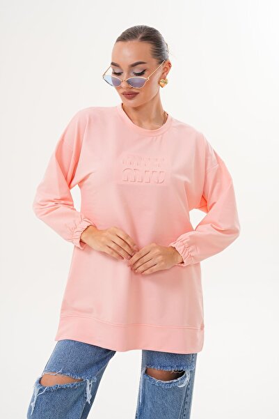WestBound Pudra Mi̇u Embossed Print Crew Neck Hijab Sweatshirt Tunic 712