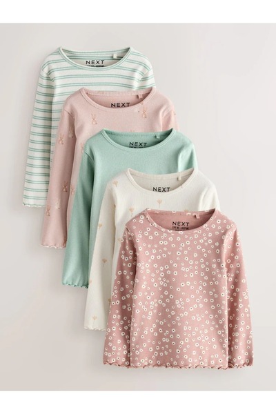 Next Baby Cotton Cream Brown Long Sleeve T-Shirt Leggings 5-Piece Bottom Top Set