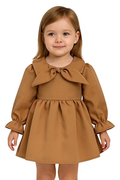 Hafez Kids Lüks kız elbise astarlı sade yakalı forel modelli gizli fermuarlı