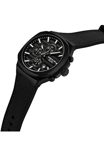Kenneth Cole New York 43.5mm Chronograph Men's Watch with Black Dial & Black Silicone-Nylon Strap