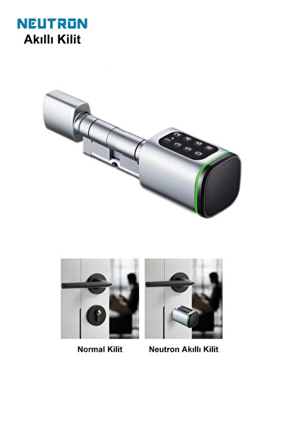 NEUTRON NTL-SC-02FKPW Parmak izi, Anahtarlı, Tuşlu, Kartlı ve Uzaktan Kontrollü Akıllı Kapı Kilidi Gri