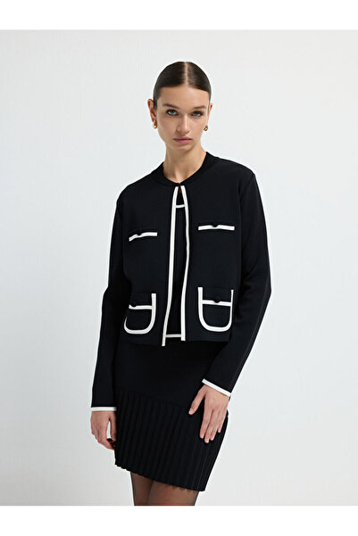 adL Şerit Detaylı Triko Hırka