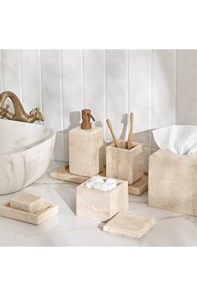 Home Centre Travertine Marble Cotton Jar