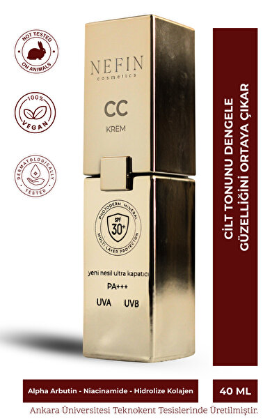 nefin beauty CC Krem Yeni Nesil Ultra Kapatıcı SPF30+ PA+++ Alpha Arbutın Hid...