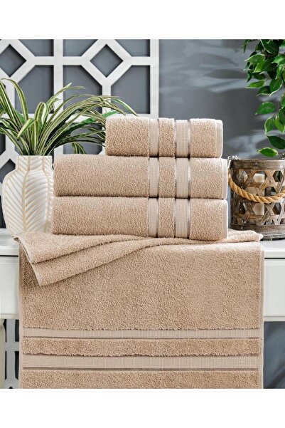 FAMİLYA TEKSTİL طقم مناشف حمام مكون من 4 قطع قطن، قطعتان مقاس 70 × 140 سم، قط...