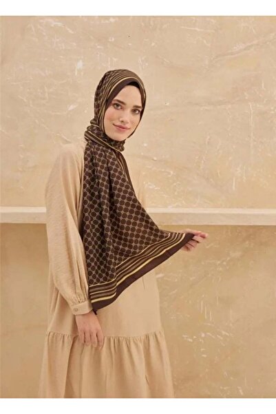 PİRAMİT CARDİON MEDİNE İPEĞİ ŞAL MONOGRAM KAHVE SARI