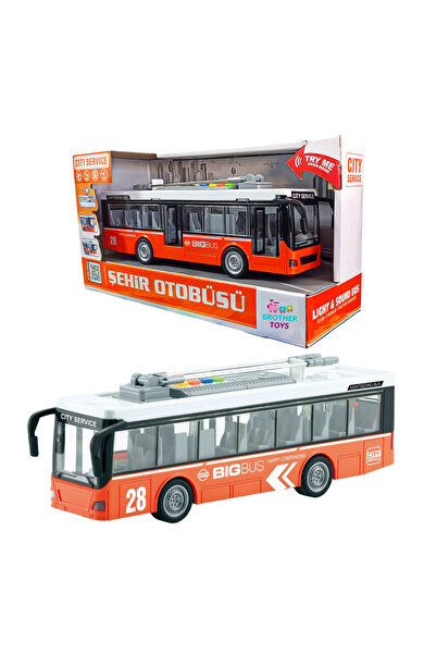 Brother Toys City Bus Toy Trolleybus Bus with Openable Front and Middle Doors, Sound and Light, Orange 29 cm
