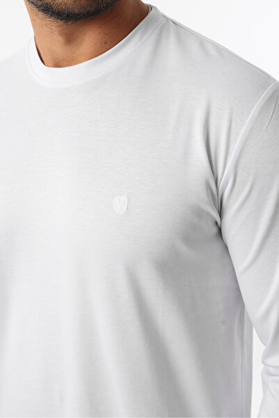 Rodrigo Ανδρικό μπλουζάκι με μακρύ μανίκι με λαιμόκοψη, λευκό βασικό λεπτό μπλουζάκι