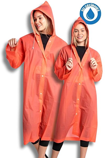 eleven market Women's Men's Raincoat Hooded Snap Fastener Eva Orange Raincoat...