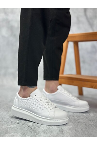 BOA Ba0423 Thick Serrated High Sole White Lace-Up Sports Men's Shoes