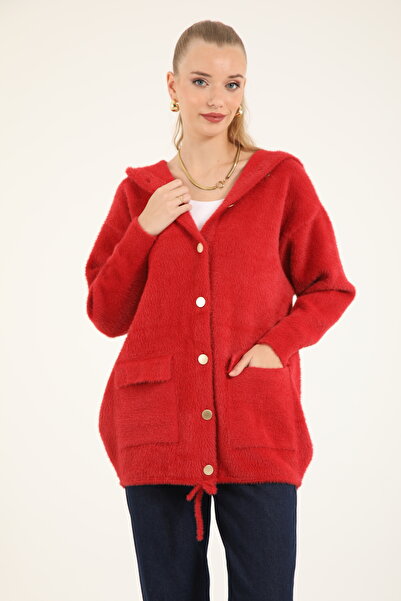 Suede Style 40936 - Stylish Comfortable Hooded Women's Knitwear Jacket
