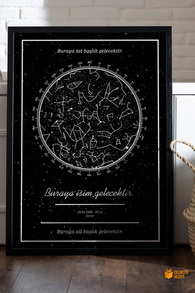 ÇELİKLER HEDİYE Kişiye Özel Çerçeveli Gökyüzü Yıldız Haritası - Afilli Pusula