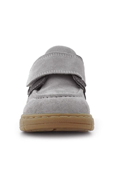 Rakerplus Hakiki Deri Açık Gri Mavi Cırt Cırtlı Bebek Bot