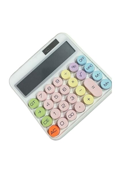 OEM Calculator de birou, culoare albă, display mare, funcție solară și baterie, butoane rotunde, des