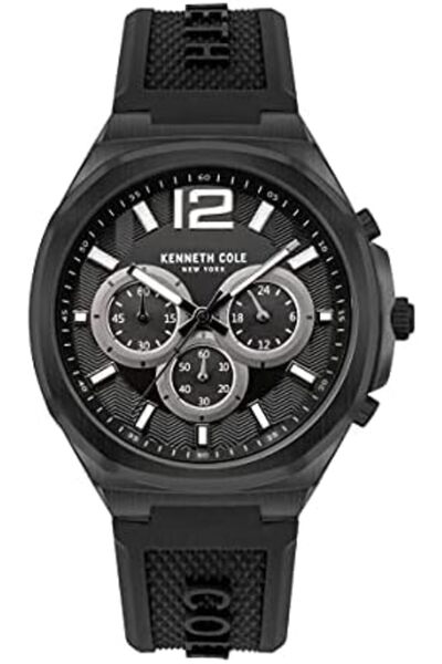 Kenneth Cole New York 43.5mm Chronograph Men's Watch with Black Silicone Strap & Black Dial