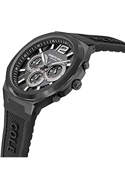 Kenneth Cole New York 43.5mm Chronograph Men's Watch with Black Silicone Strap & Black Dial
