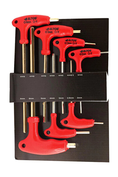 ELDİPA 7 Parça T Tipi Allen Anahtar Takımı – Alyan Seti, Kavisli Sap, Cr-V Çelik