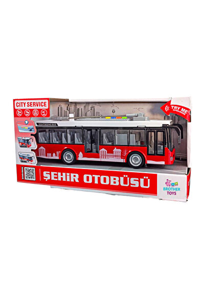 Brother Toys City Bus Toy Trolleybus Bus with Openable Front and Middle Doors, Sound and Light, Red 29 cm