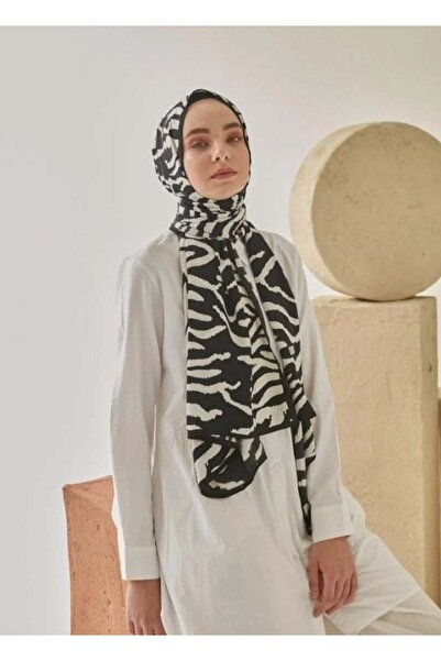 PİRAMİT CARDİON MEDİNE İPEĞİ ŞAL ZEBRA DESEN SİYAH