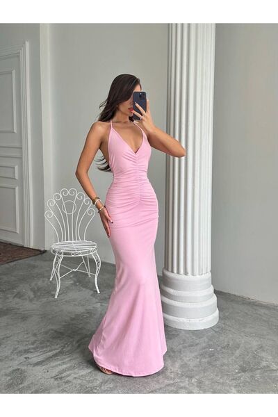 Paraf style Rochie de seară lungă cu guler halter colorat