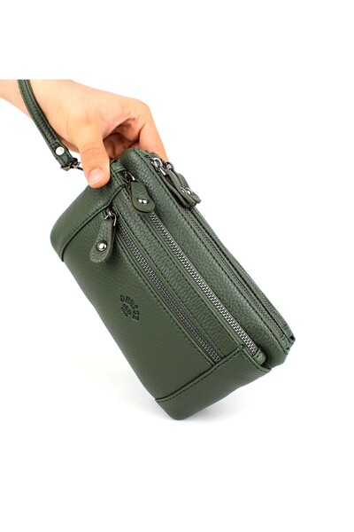 deri,se club Men's Khaki Color Multi-Compartment Wristband Belted Hand Strap Portfolio Bag Hand Bag