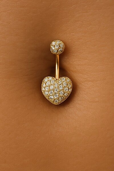 TAKIŞTIR Altın Renk Kalp Figürlü Cerrahi Çelik Göbek Piercing