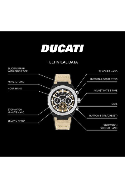 Ducati DT004 Men's Chronograph Watch with Beige Textured Dial, Contrast Accents, Genuine Leather Str