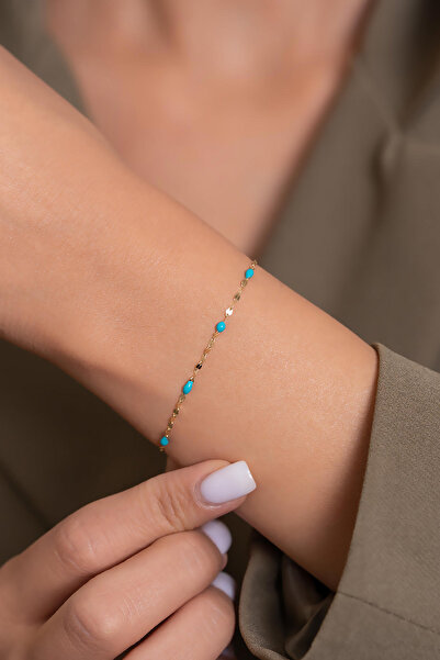 Bayar Gold 14 Ayar Altın Turkuaz Aynalı Bileklik