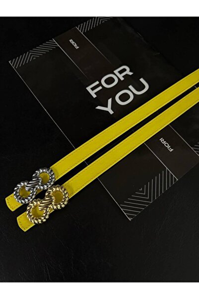 Fiori 2-Pack Deal Product Burgu Gold Buckle Thin Women's Belt, Jacket Belt, Shirt Belt, Dress Belt