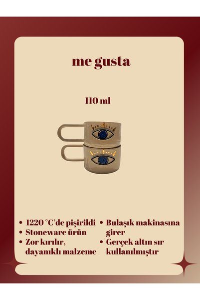 Me Gusta Evil Eye Stoneware Coffee Cup - Real Gold Glazed
