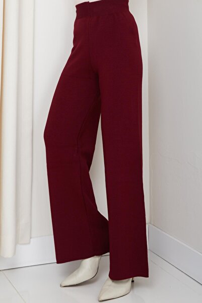 KAYA BUTİK Fatella Women's Comfortable Fit Wide-Leg Knit Pants with Elastic Waistband