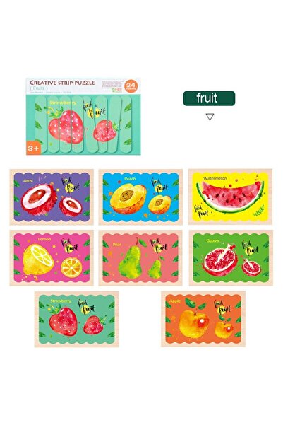 SDX Market Set de 4 puzzle-uri din bețe de lemn - Benzi puzzle creative cu fructe