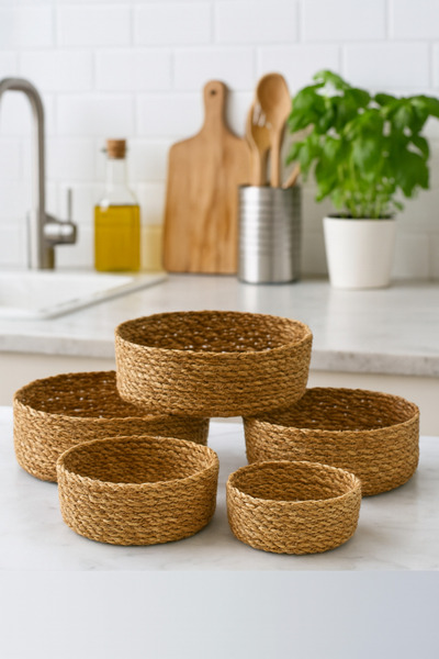 Çavdar Group سلة منسوجة يدويًا متعددة الأغراض مكونة من 5 قطع، منظم من الخوص مكون من 5 قطع