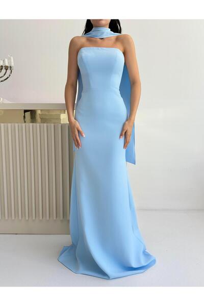 Serica Moda Βρεφικό μπλε βραδινό φόρεμα στράπλες με λεπτομέρεια με γιακά με σάλι