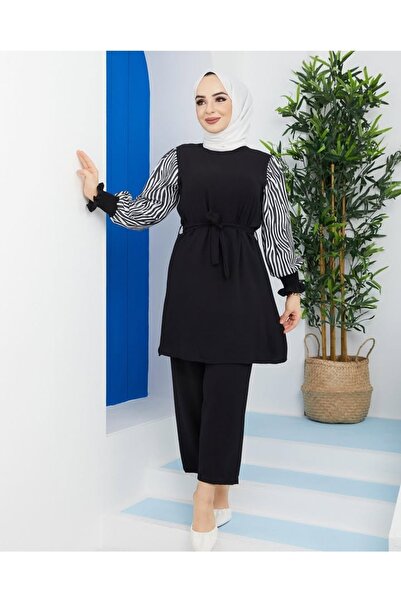 FUNDA Fashion طقم ملابس نسائية محتشمة بنمط الحمار الوحشي مع حزام، طقم علوي وس...