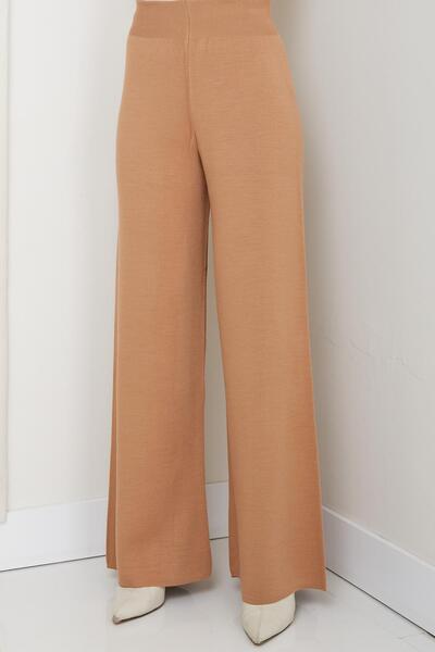 KAYA BUTİK Fatella Women's Comfortable Fit Wide-Leg Knit Pants with Elastic Waistband