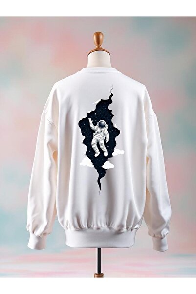 Vordevia Astronautski štampani pamučni 3-nitni oversize beli sweatshirt